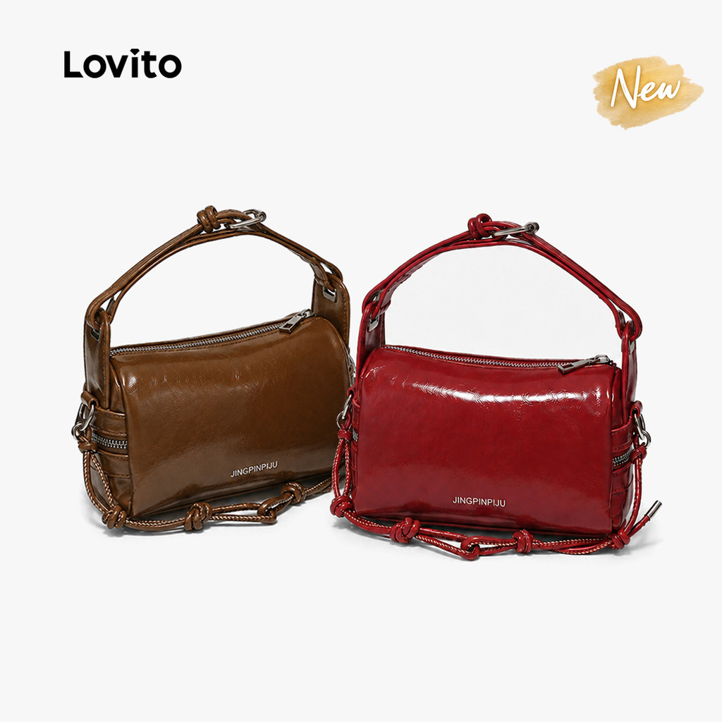 (New Arrival) Lovito Elegante Bolsa Hobo Pequena Ombro Pu Feminina Zíper Duas Alças Alças Largas Fivela Metálica Multifuncional HUFB128FX064