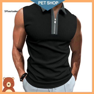 Polyester Tank Top Women Shirt Men's Summer Sleeveless Zipper Pullover Breathable Slim Fit Casual with Turn-down Collar 