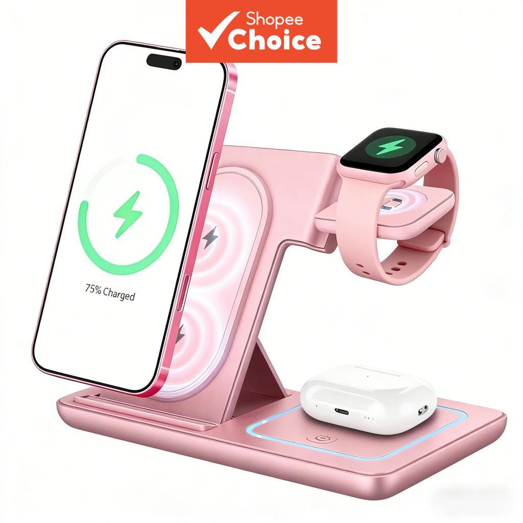 Carregador De Estação De Carregamento Sem Fio Dobrável Para Smartphone iPhone 11-17 E Iwatch/AirPods , Carga Rápida Mult