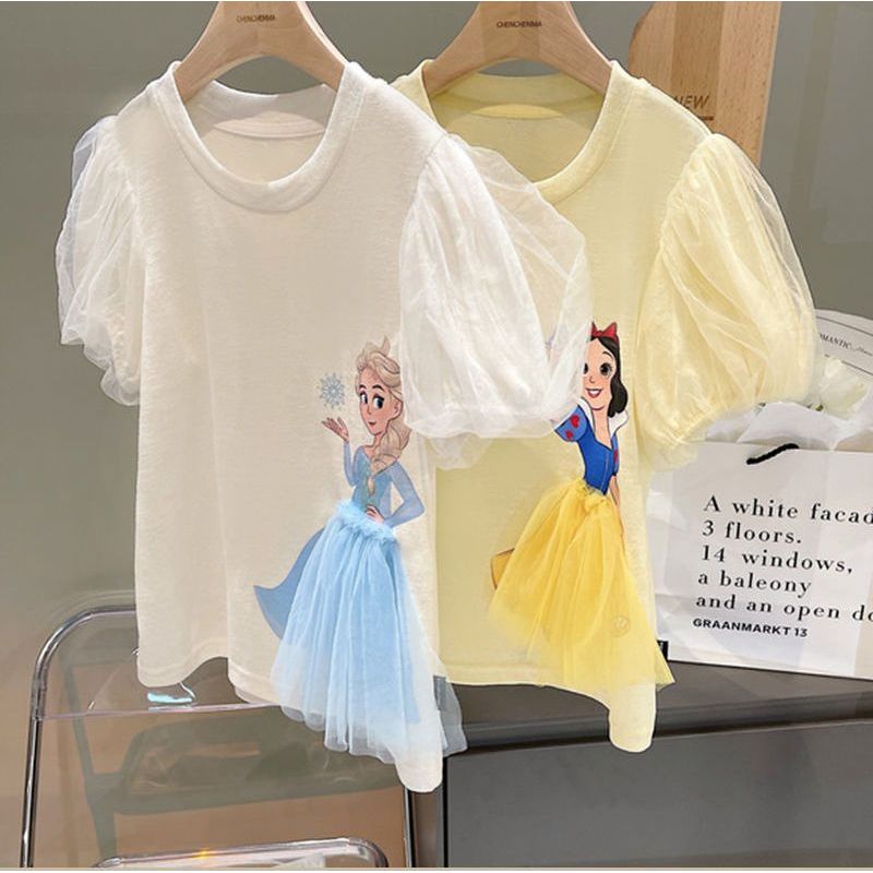 Yeer meninas verão novo estilo gaze Puff manga princesa camiseta crianças bebê tridimensional dos desenhos animados mang