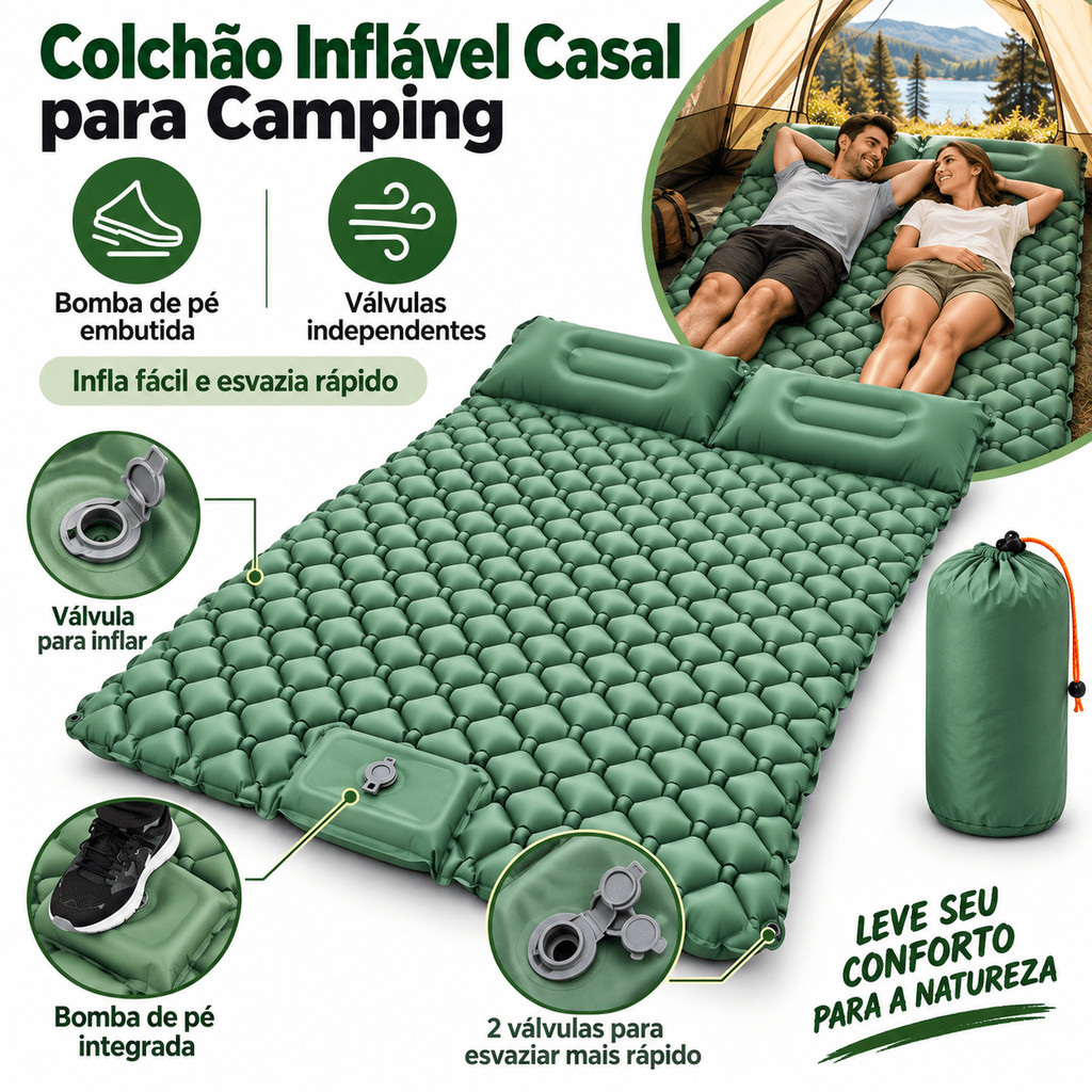 colchão inflável casal automático para acampar 190cm*120cm - Cama Dobravel Portatil