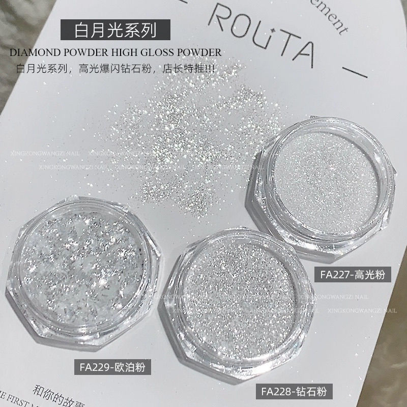Influenciador destaque branco luar série manicure glitter pó destaque glitter espelho diamante em pó opala em pó manicur