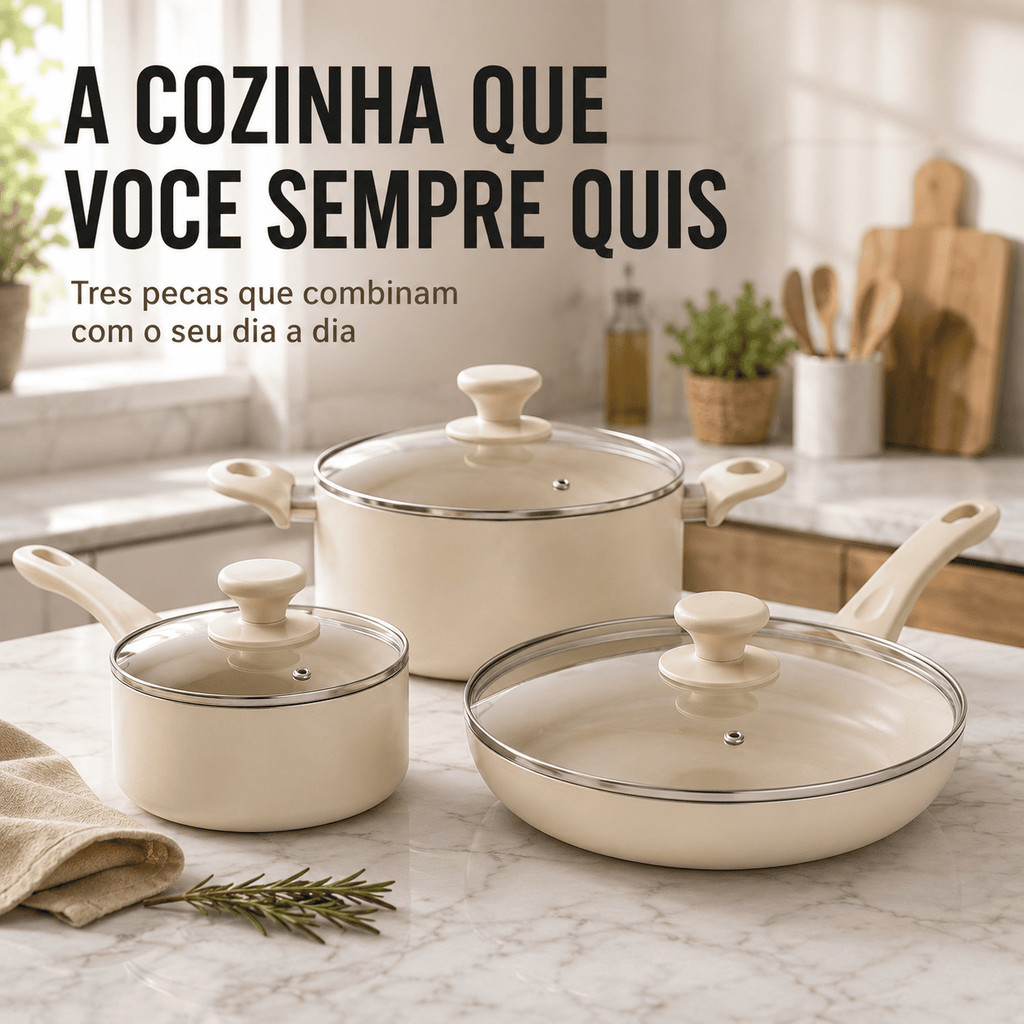 Jogo de Panelas Cerâmica 3 Peças Antiaderente Alças Confortáveis Indução e Gás Cozinha CHEF D · foto 2