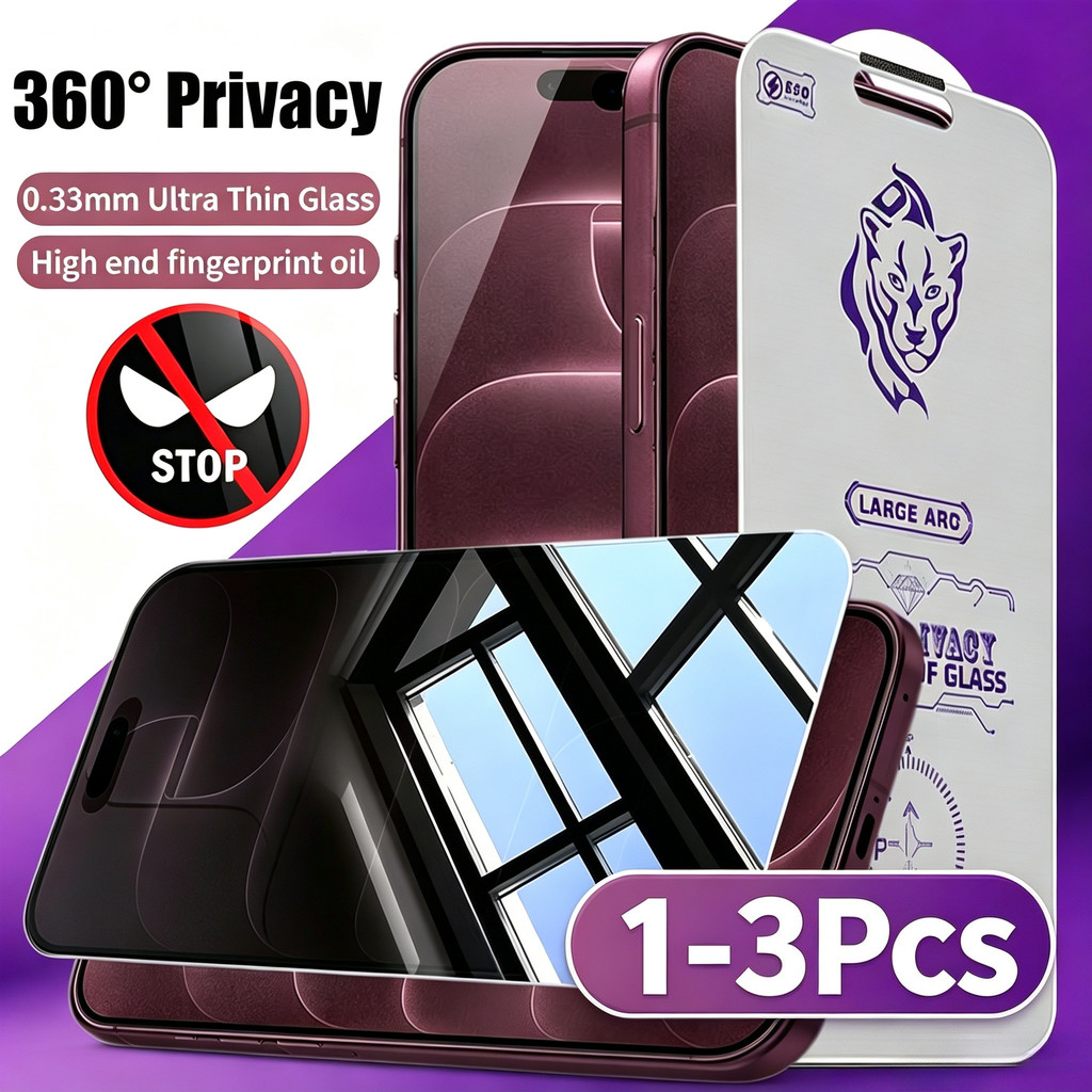 Película de Vidro Temperado 9H Privacidade 360° Sem Borda Preta Para iPhone 18 17 16 15 14 13 12 11 Pro Max XS Max Plus