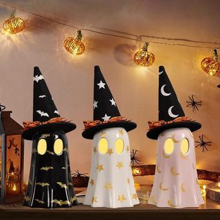 DAZONGE Conjunto De 3 Decorações Fantasmas De Cerâmica Para Halloween Em Ambientes Internos