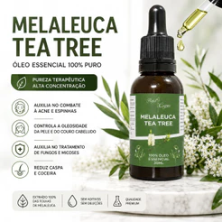 Óleo Essencial Melaleuca Tea Tree Puro 100ml Natural Pele Cabelo Controle da Oleosidade Pele e Cabelo