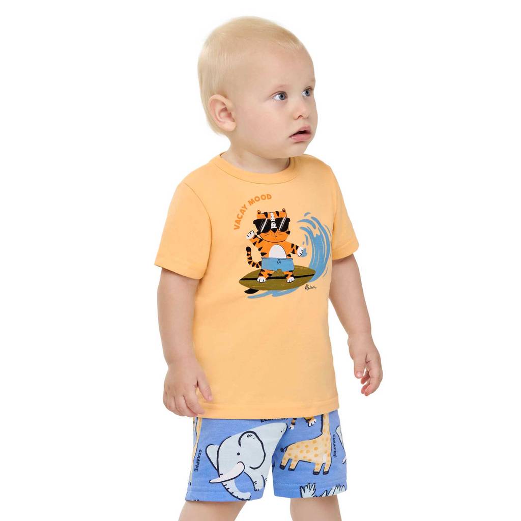 Conjunto Bebê Menino Tigre Surfista Elian Amarelo