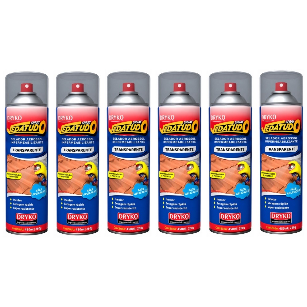 Kit 6 Spray Vedatudo Impermeável 400ml Transparente Dryko