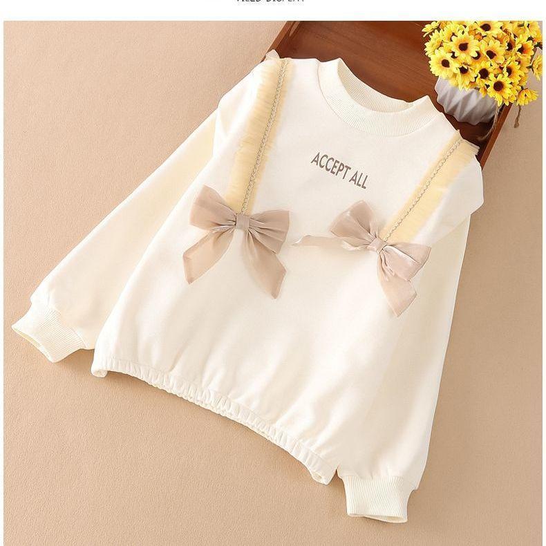 Meninas de manga comprida camiseta puro algodão topo primavera outono estilo ocidental frito rua grandes crianças Base m