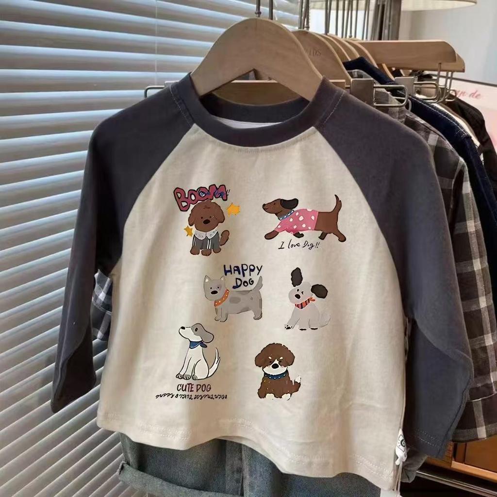 2026 primavera outono puro algodão camiseta cor combinando grandes crianças de manga comprida topo contraste cor camisa 