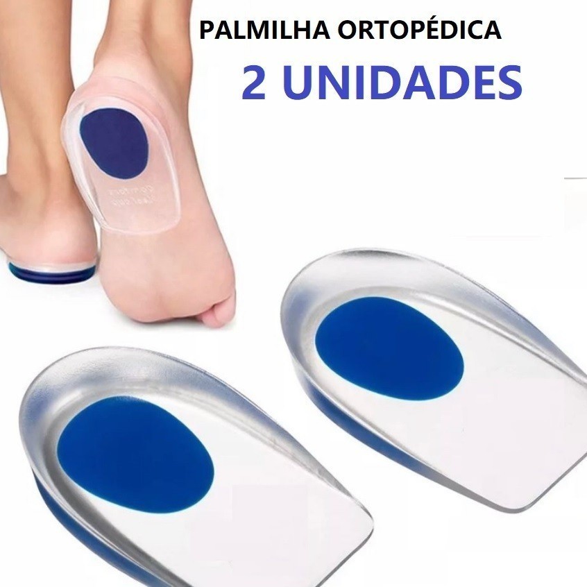 Par Palmilha Silicone Gel Ortopédica Calcanheira para Calcanhar Esporão Fascite Plantar Anti Impacto Confortável