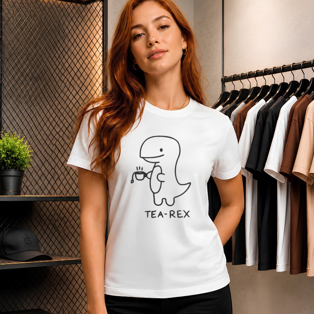 Camiseta Geek Unissex Dinossauro Tea Rex Estampada 100% Algodão Dia a Dia Evento Encontro com os Amigos