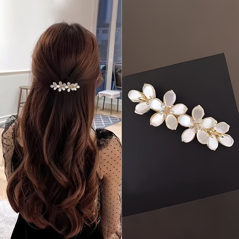 Elegante prendedor de cabelo com flores, prendedor de cabelo francês, prendedor de mola, com strass, acessório de noiva,