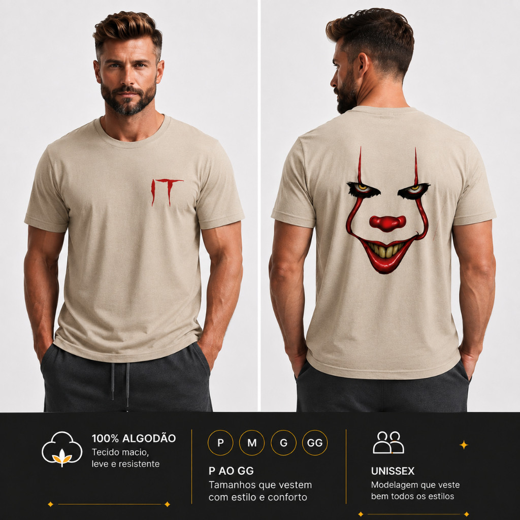 Camiseta Oversized IT Terror Horror Retrô 100% Algodão Fio Unissex T-Shirt Estampada Streetwear Conforto Casual Premium
