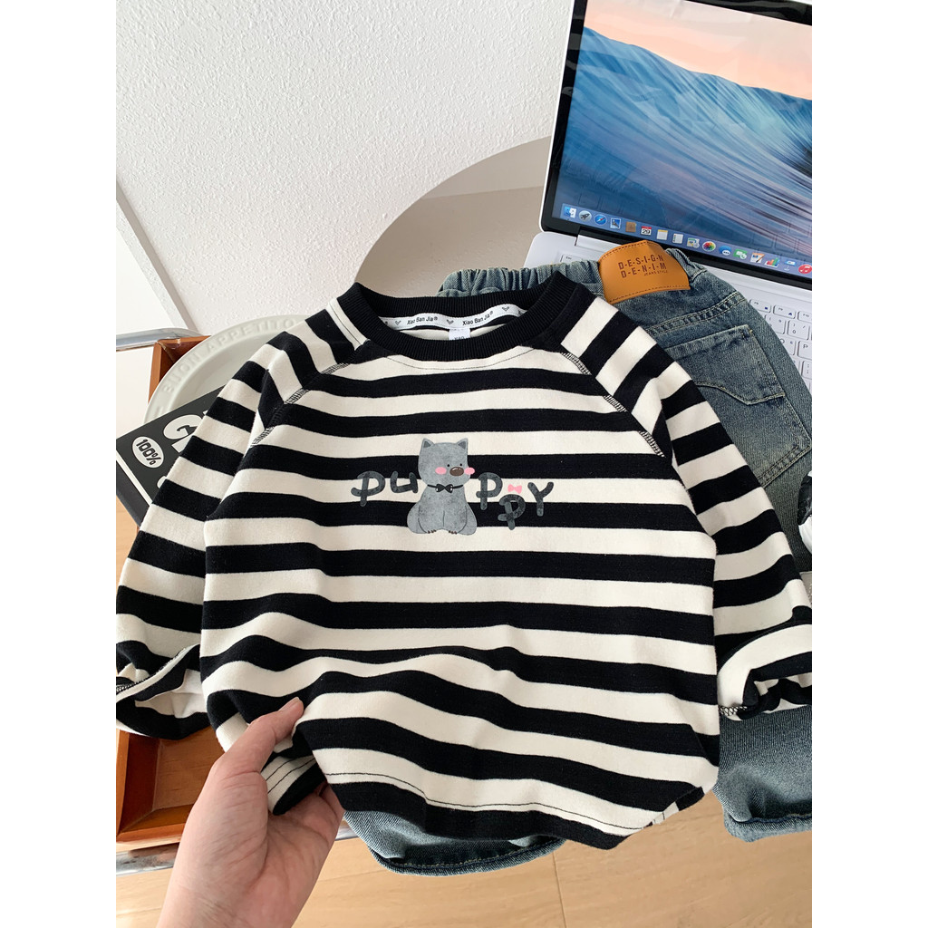 Meninos de manga comprida camiseta crianças primavera outono roupas listrado camisa de fundo pequeno médio crianças dos 
