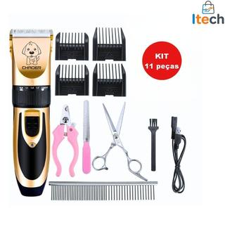 Kit Máquina de Tosar Profissional 11 Peças, Tosador para Gatos e Cachorros, Corte de Pelos Pet-itech