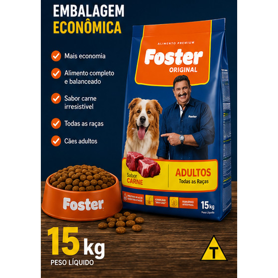 Ração Foster Original 15kg Cães Adultos Todas as Raças Sabor Carne Premium Envio Imediato
