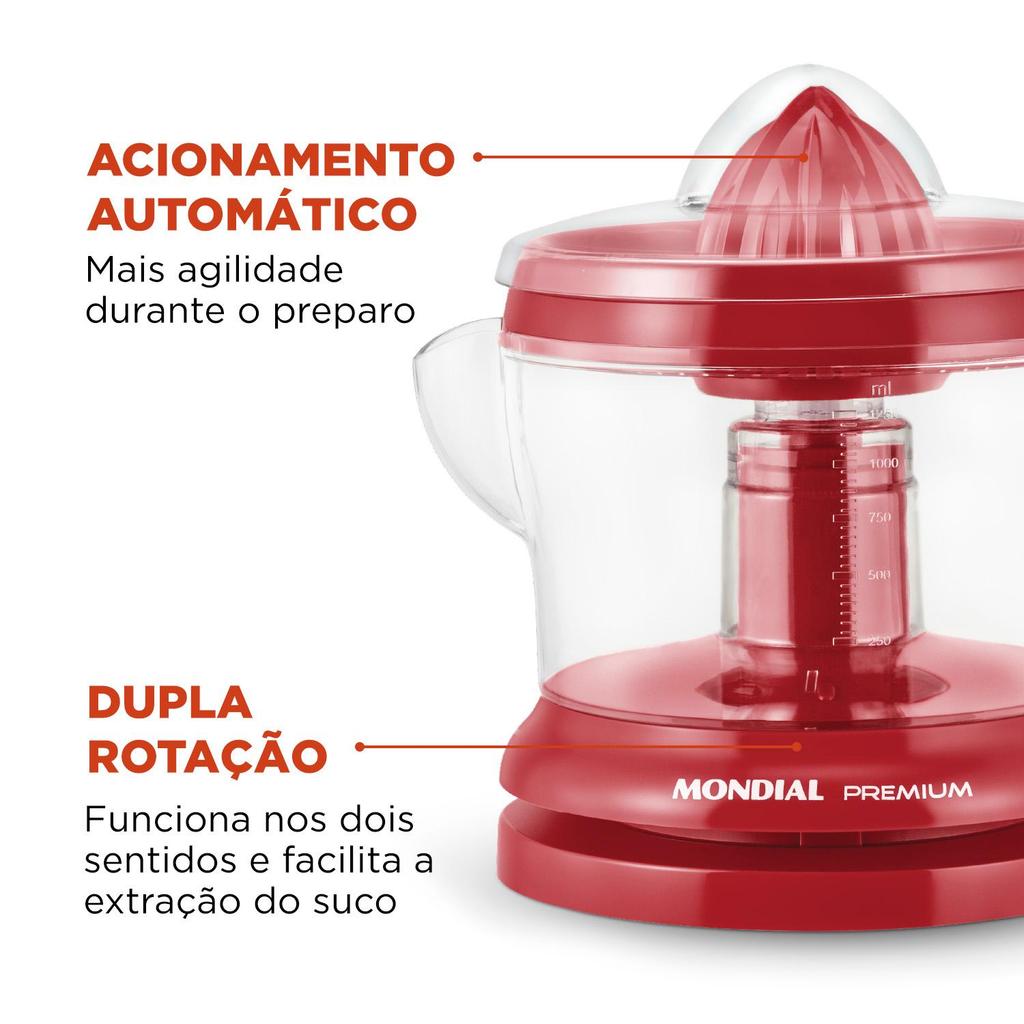 Espremedor 1.25L Mondial Premium E-23 com Dupla Rotação e Acionamento Automático Vermelho 220V — imagem 2 de 2