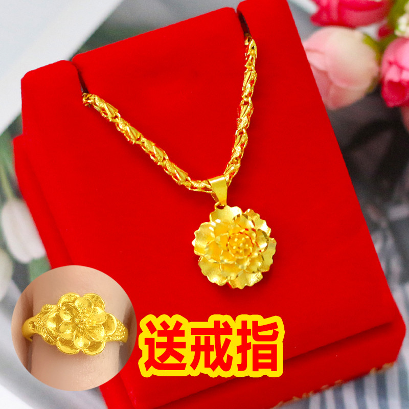 Vietnam areia ouro colar feminino simulação ouro longo não desbota genuíno ouro puro 999 grande flor pingente clavícula 