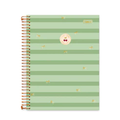 Caderno 10 Matérias Universitário Cherry Lovers 160 Folhas - CADERSIL Capa:Listrado Verde