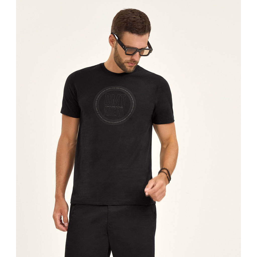 Camiseta Masculina Manga Curta Meia Malha Diametro Preto