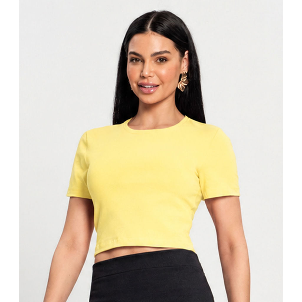 Blusa Feminina Cropped Cotton 30 Básica KO Amarelo