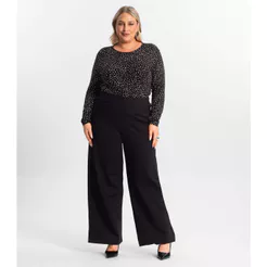 Calça Plus Size Feminina Pantalona Secret Glam Preto