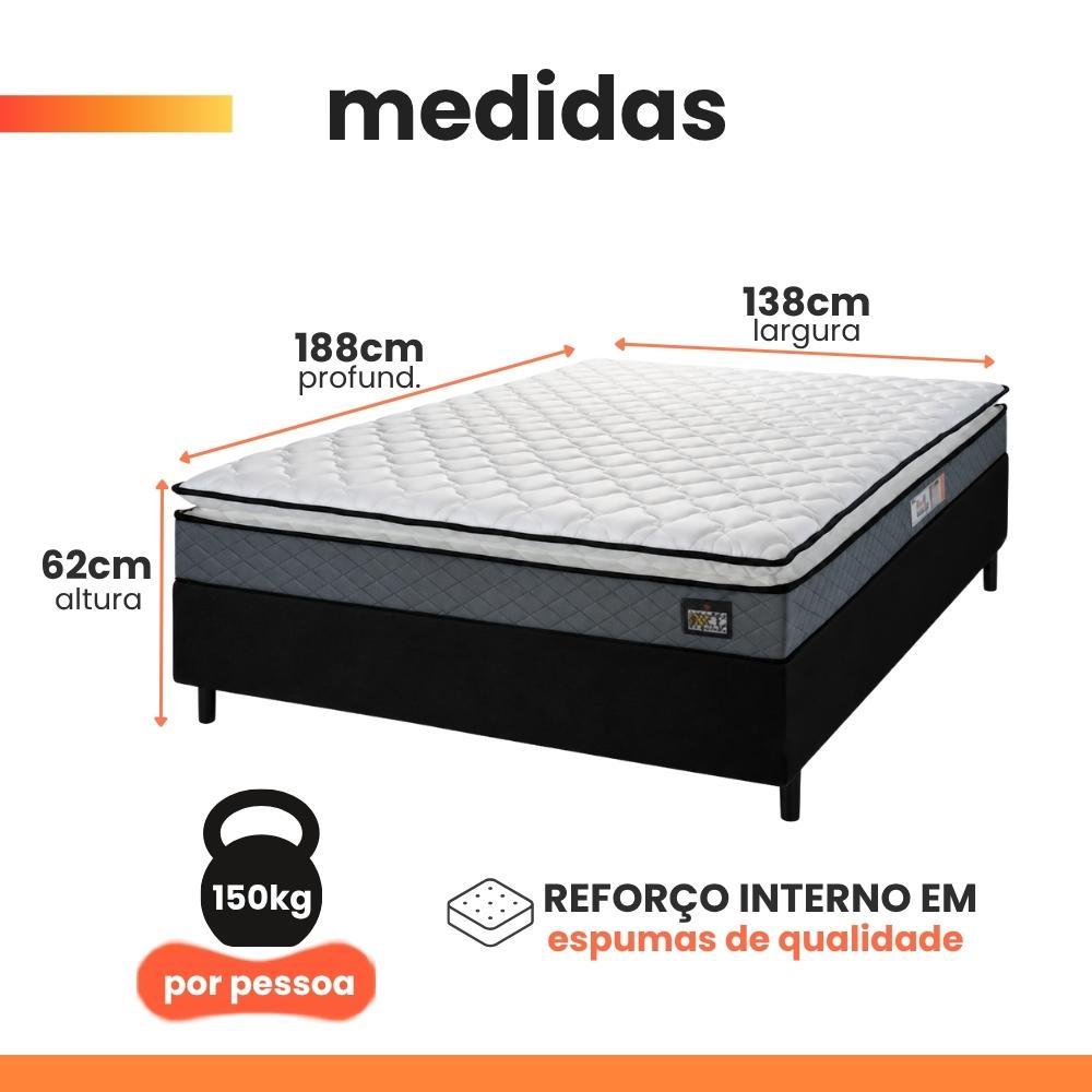 Cama Box Casal Colchão Espuma D45 Pillow Top Strong 138x188x62cm Cinza/Preto Hellen - Suporta até 15 · foto 2