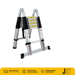Escada Telescópica Extensiva Inox 4,4m 15 Degraus 150kg JST ETI440