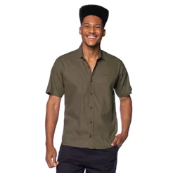Camisa Masculina Gangster Manga Curta em Algodão Musgo