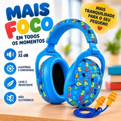 Abafador de Ruído Infantil e Adulto Ajustável SNR 25 Protetor Auricular Sensorial Autismo TDAH