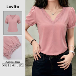 Lovito Blusa Elegante de Renda para Primavera/verão Rosa para mulheres BLK9P1D807