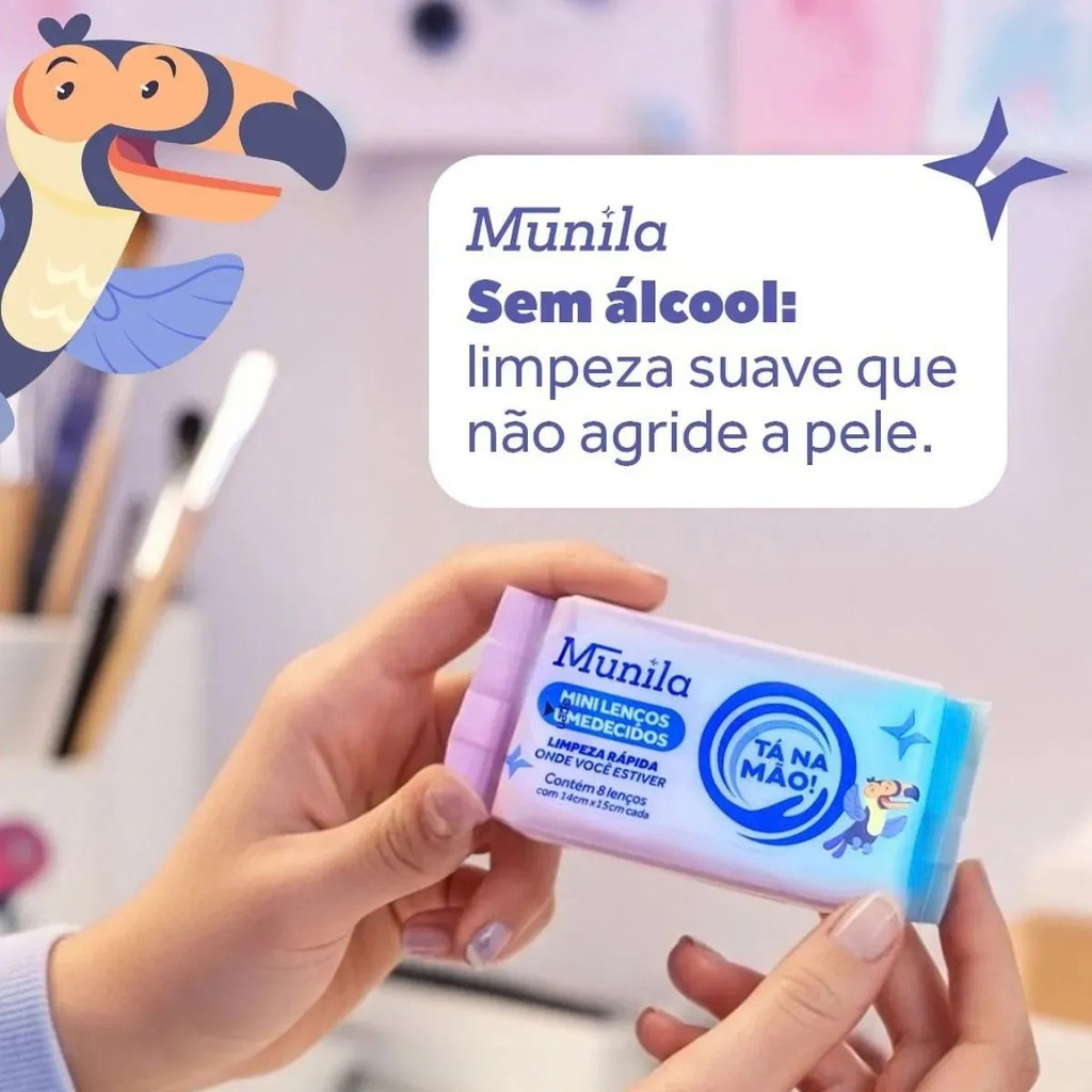 Mini Lenços Umedecidos Tá na Mão Munila 8 unidades Portátil Bolsa Viagem — imagem 2 de 2