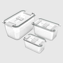 Kit com 3 Potes Organizadores de Geladeira Conserve It com Cesto Branco Invicta