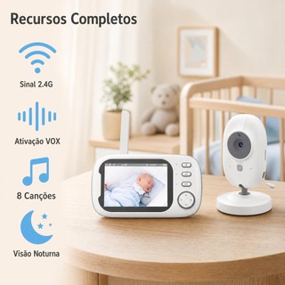 Babá Eletrônica VB600 Monitor de Bebê Tela 3.5" HD Visão Noturna Áudio Bidirecional Alarme de Choro Frete Grátis