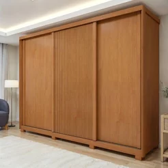 Guarda-Roupa Casal 3 Portas 6 Gavetas Flex com Pés MDF 274cm Ollie Yescasa Amêndoa Clean/Off White/Amêndoa Clean