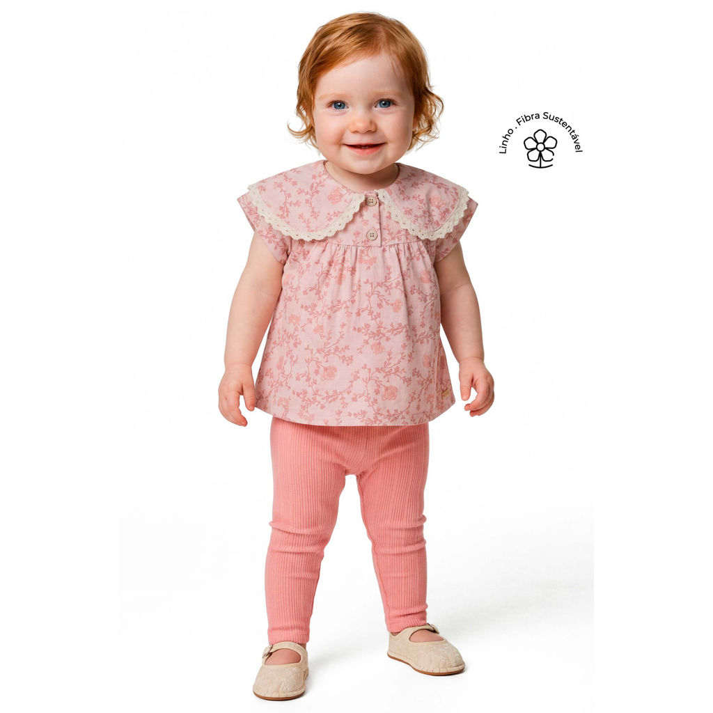 Conjunto Bebê Menina Floral Malha Linho Colorittá Rosa