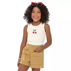 Conjunto Infantil Menina Bordado Cereja Elian Bege