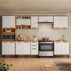 Cozinha Modulada 6 Peças 14 Portas 2 Gavetas Nicho para Forno Nápoles Itatiaia Branco/Cinamomo/Off White Cinamomo/Off