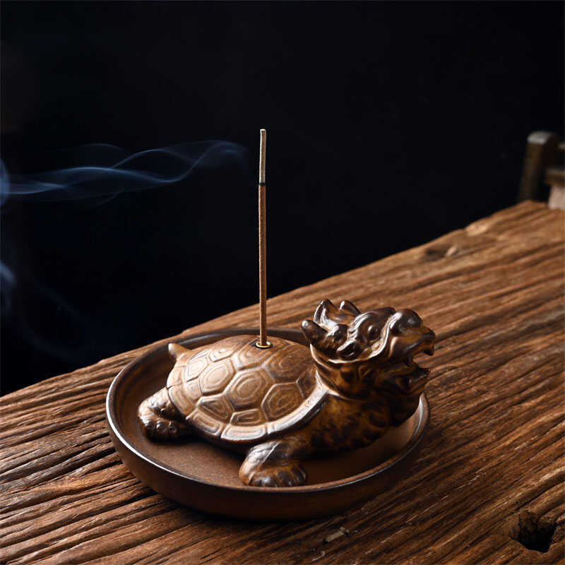 Novo estilo de cerâmica dragão tartaruga incenso vara antigo estilo chinês casa Agarwood linha incenso queimador incenso