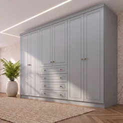 Guarda-Roupa Casal 6 Portas 4 Gavetas Nova York Espresso Móveis Cinza Cinza