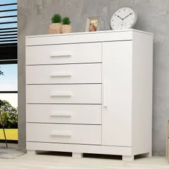 Cômoda 1 Porta 5 Gavetas 100% MDF Miosótis 120cm Espresso Móveis Branco Branco