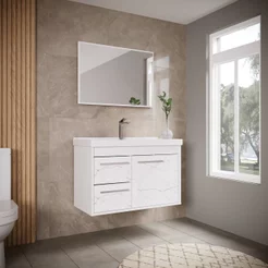 Gabinete Suspenso para Banheiro com Cuba 60cm em MDF Potenza Branco Branco