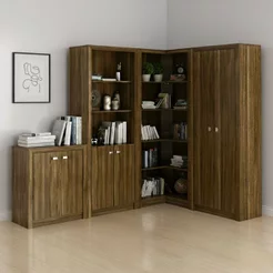 Conjunto Home Office 4 Armários Multiuso para Escritório 6 Portas Marrom Nogal Nogal