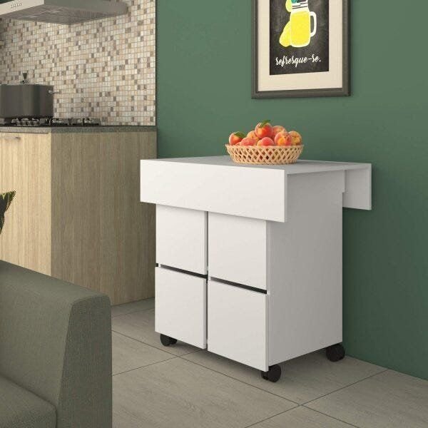 Mesa de Jantar 4 Lugares Quadrado Tampo Dobrável MDP Branco Branco · foto 2