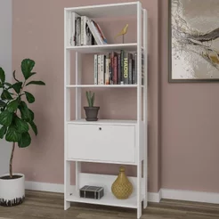 Estante de Livros Industrial 63CMX166CM 4 Prateleiras 1 Porta Match Branco Branco