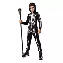 Fantasia de Halloween Esqueleto infantil Skull Black Com Capuz