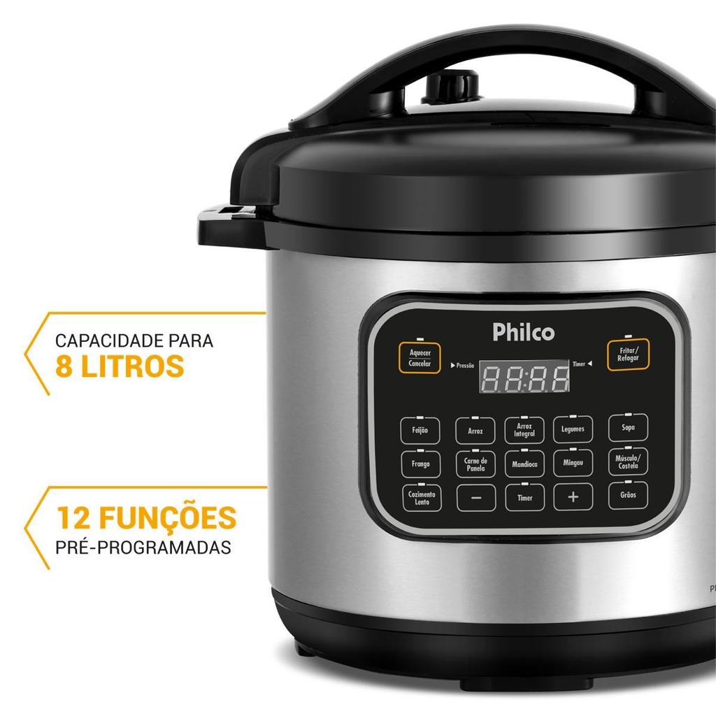Panela de Pressão Multifuncional Philco 8L PPP80 12 funções