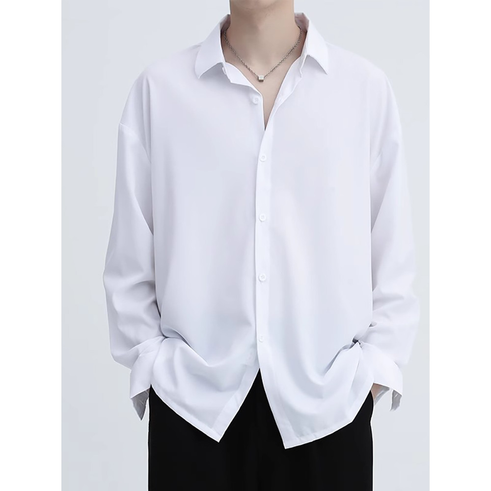 Camisa Casual de seda gelo masculina 2024 verão estilo fino Street Wear solto camisa branca jaqueta bonito camisa de man