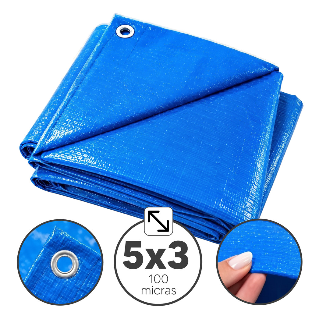 Lona Plástica de Proteção Cobertura Impermeável Azul 5x3 mts